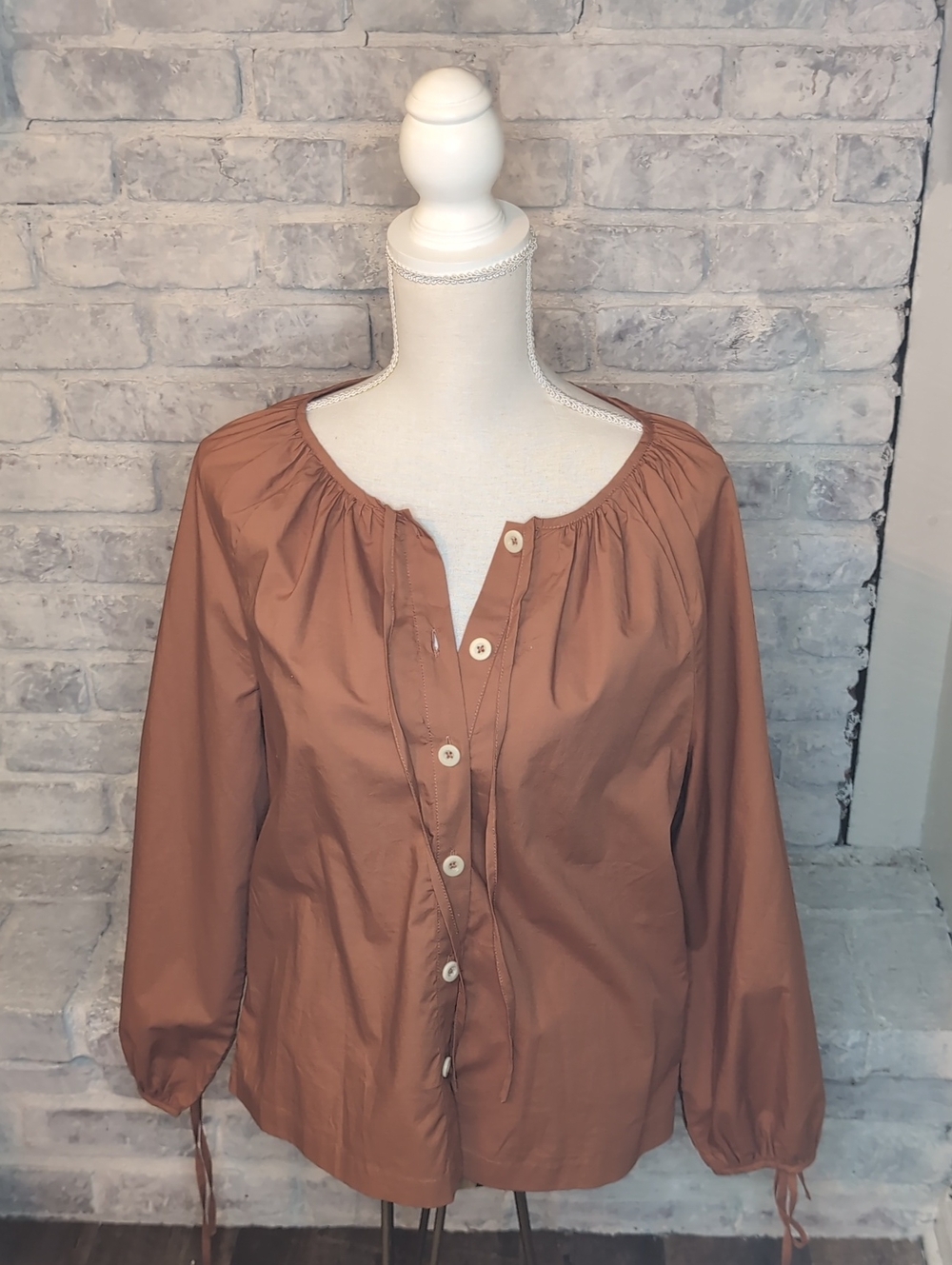 J. Crew Rust Button-Front 100% Cotton Peasant Shirt